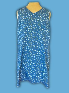 90’s Faded Glory Blue Floral Sundress with White & Green Accents